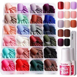 Press on Nails Short 576pcs Matte Square Short Fake Nails Kit With Nail Glue